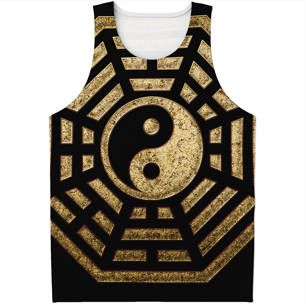 Gold Bagua Yin Yang Print Men's Tank Top