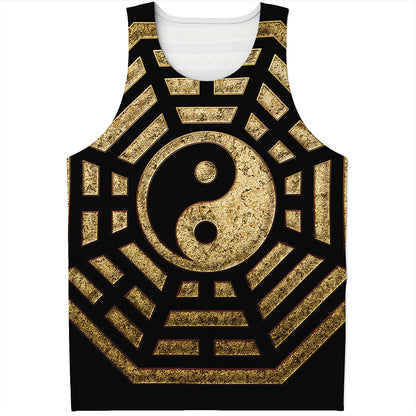 Gold Bagua Yin Yang Print Men's Tank Top