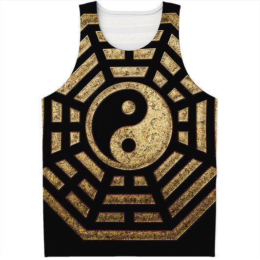 Gold Bagua Yin Yang Print Men's Tank Top