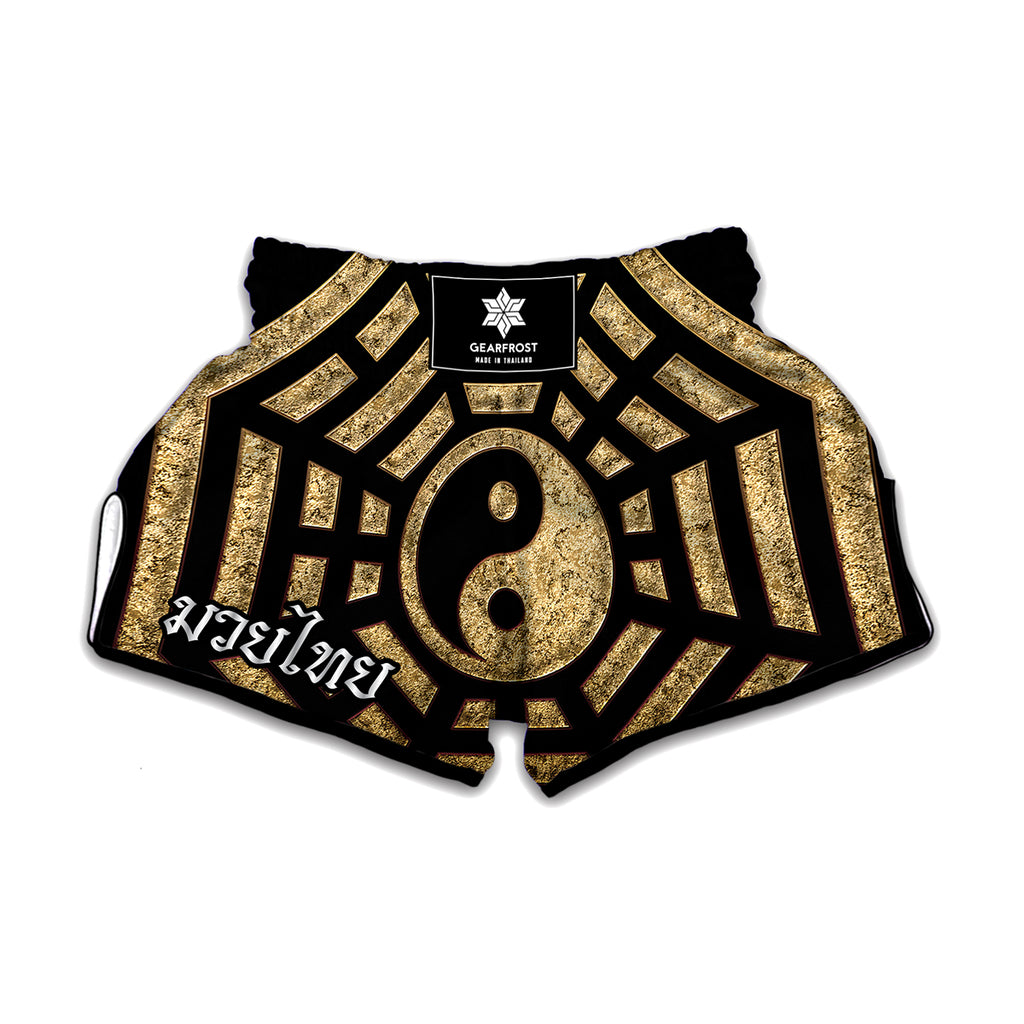 Gold Bagua Yin Yang Print Muay Thai Boxing Shorts