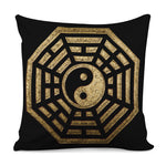 Gold Bagua Yin Yang Print Pillow Cover