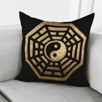 Gold Bagua Yin Yang Print Pillow Cover