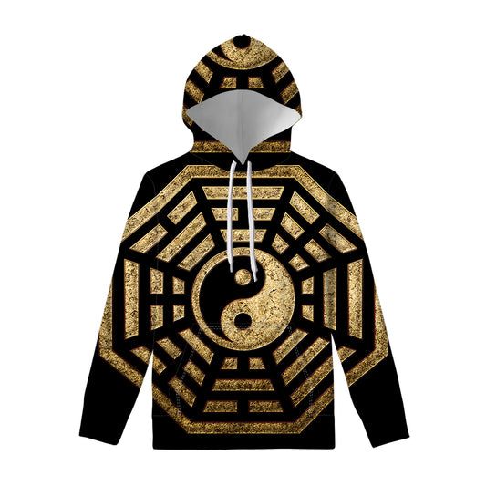 Gold Bagua Yin Yang Print Pullover Hoodie