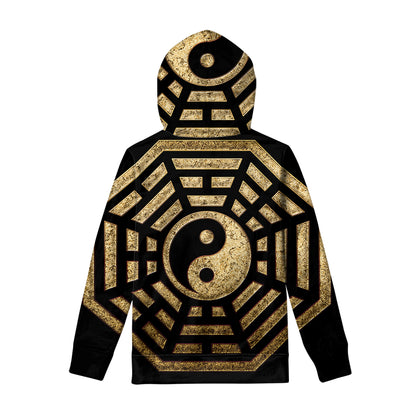 Gold Bagua Yin Yang Print Pullover Hoodie