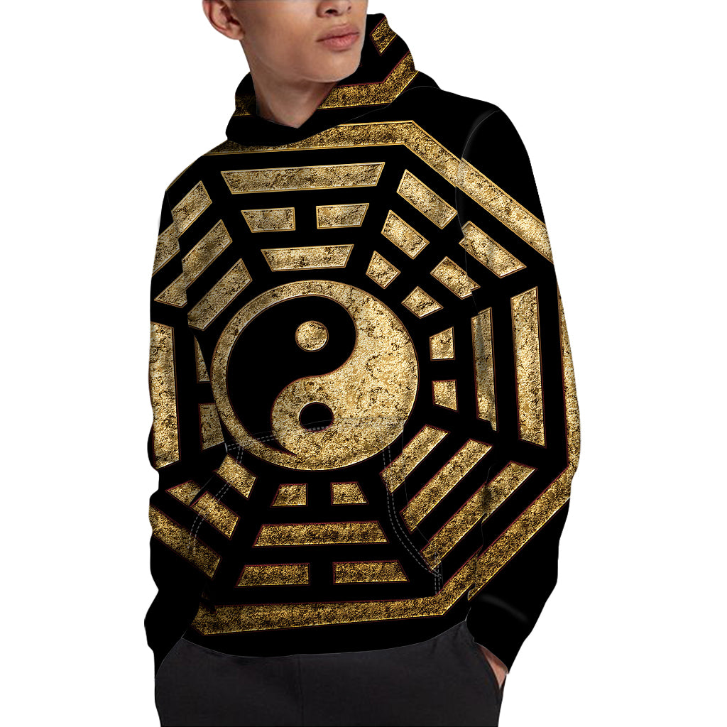 Gold Bagua Yin Yang Print Pullover Hoodie