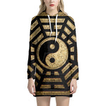 Gold Bagua Yin Yang Print Pullover Hoodie Dress