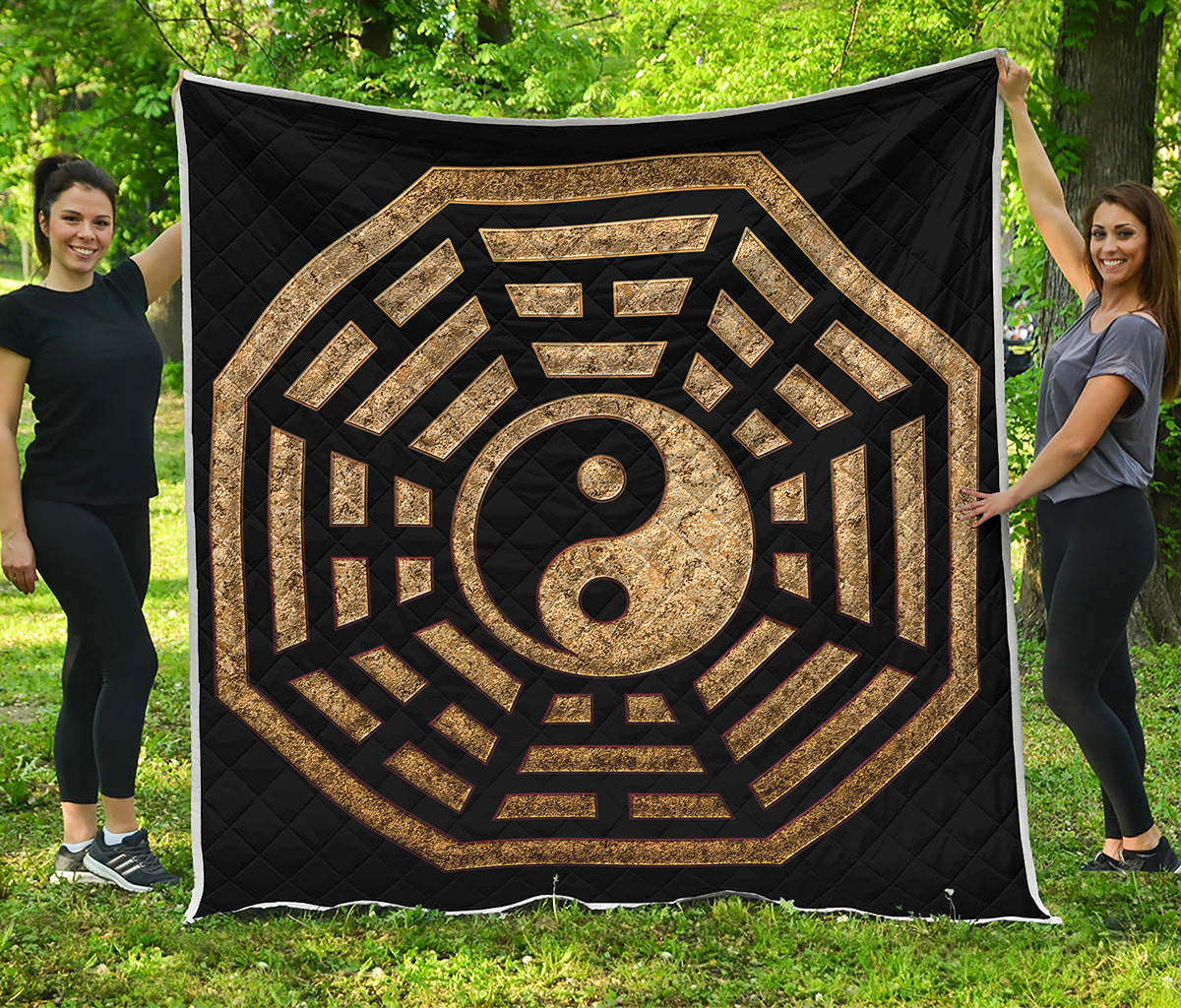 Gold Bagua Yin Yang Print Quilt