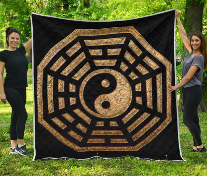 Gold Bagua Yin Yang Print Quilt