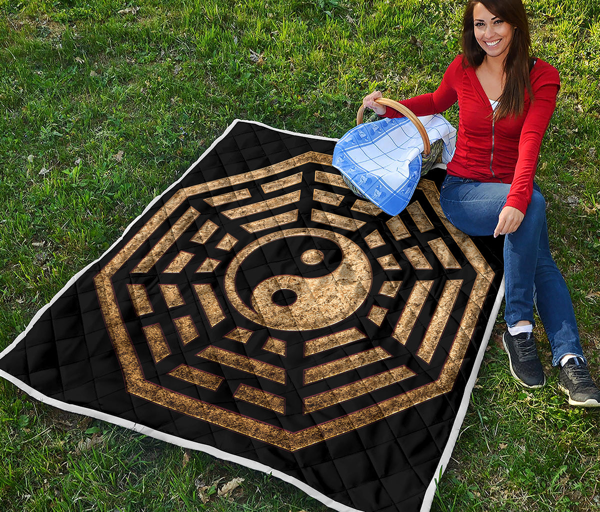 Gold Bagua Yin Yang Print Quilt