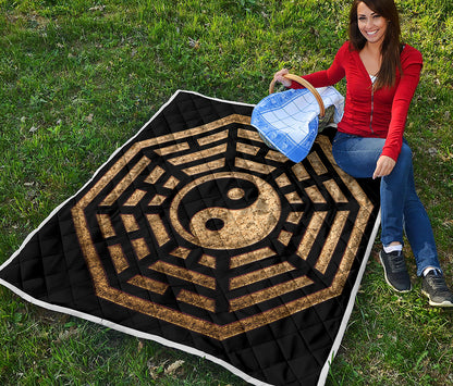 Gold Bagua Yin Yang Print Quilt