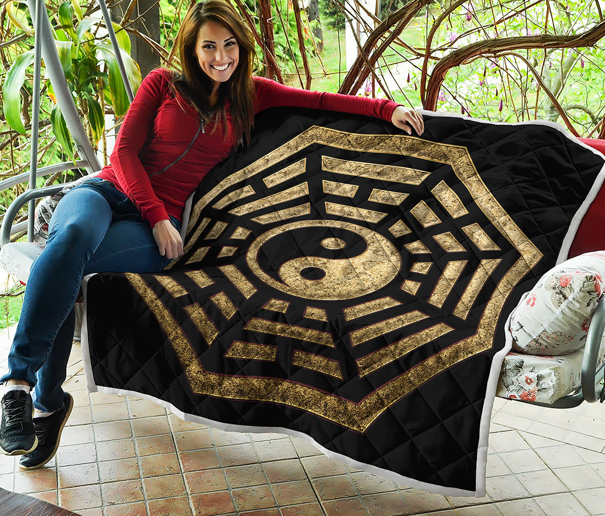 Gold Bagua Yin Yang Print Quilt