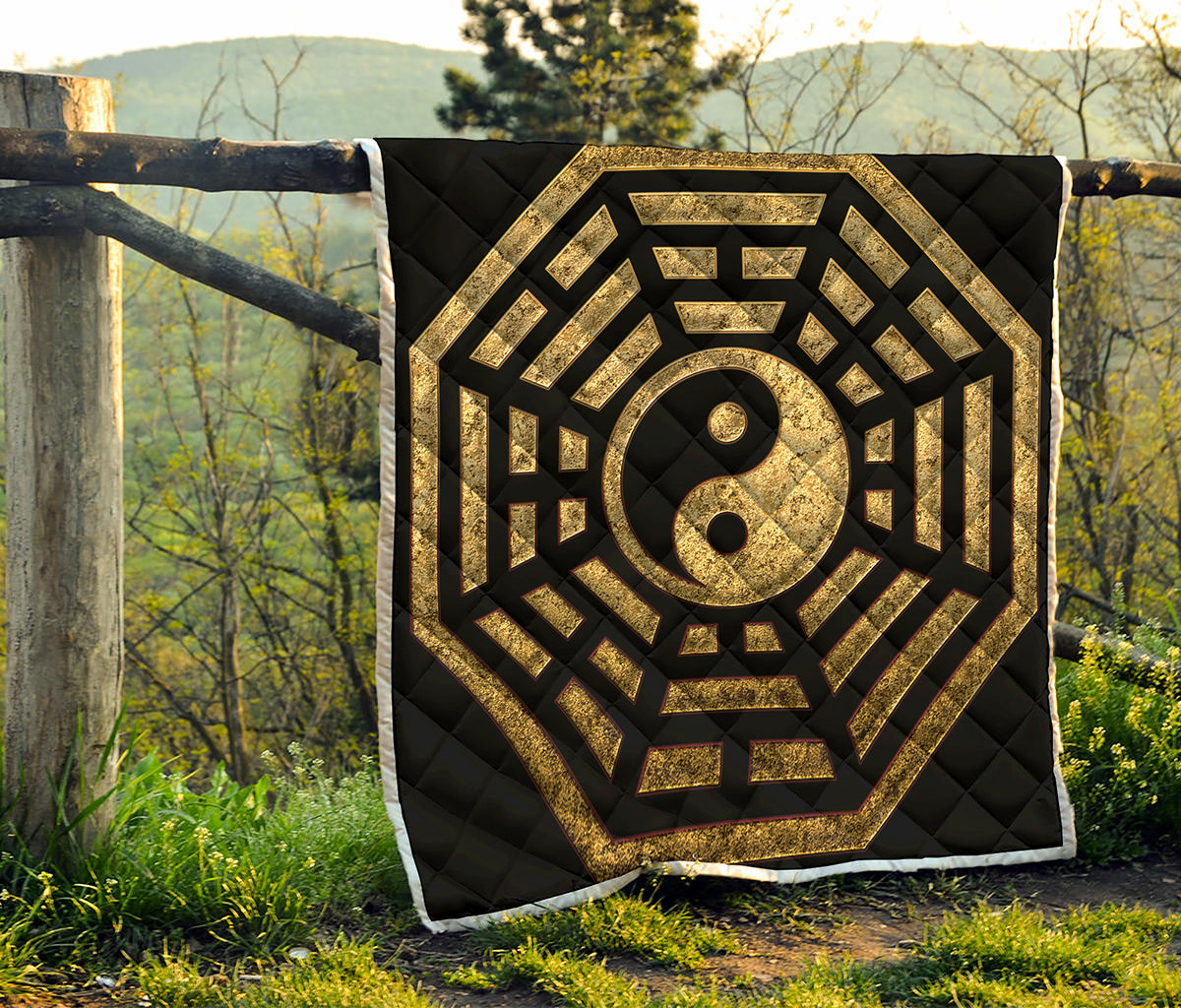 Gold Bagua Yin Yang Print Quilt