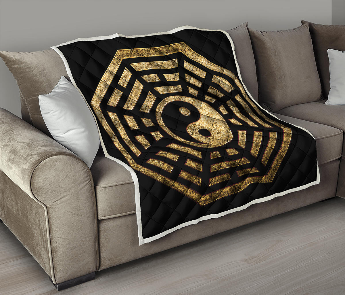 Gold Bagua Yin Yang Print Quilt