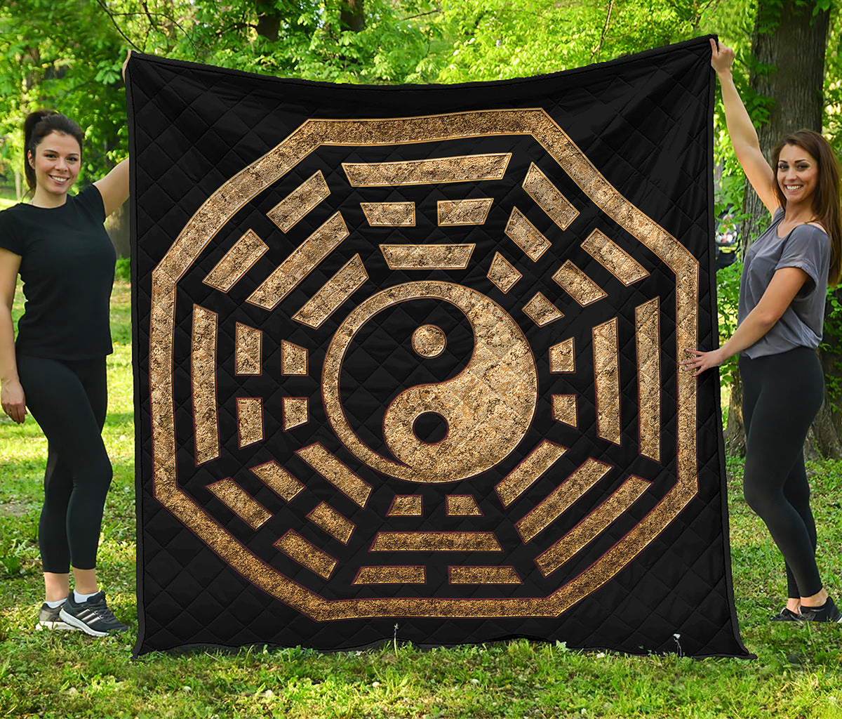 Gold Bagua Yin Yang Print Quilt
