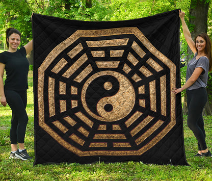 Gold Bagua Yin Yang Print Quilt