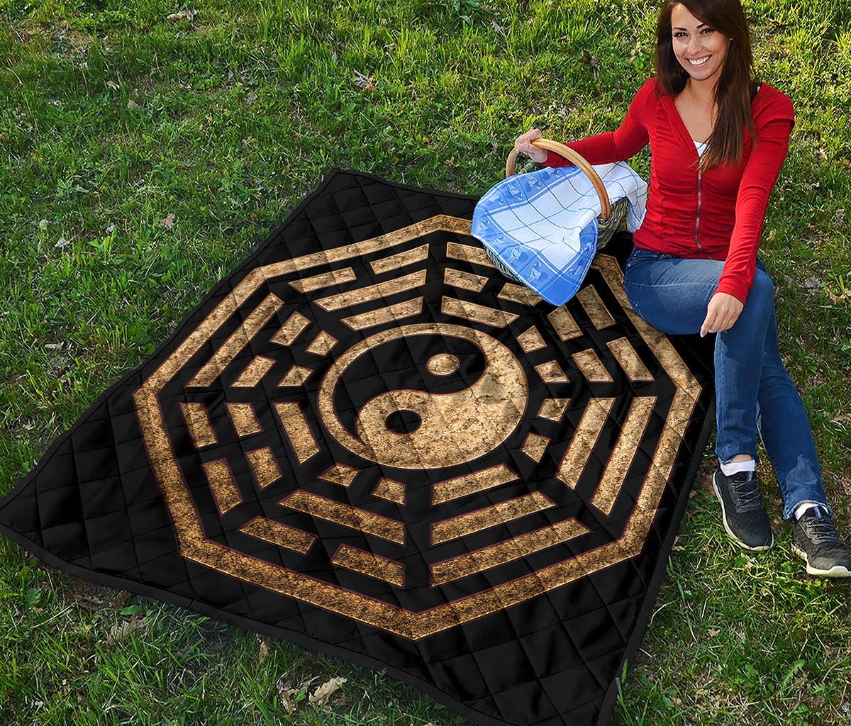 Gold Bagua Yin Yang Print Quilt