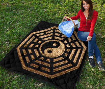 Gold Bagua Yin Yang Print Quilt