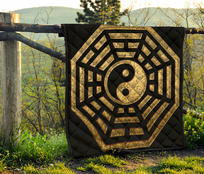 Gold Bagua Yin Yang Print Quilt