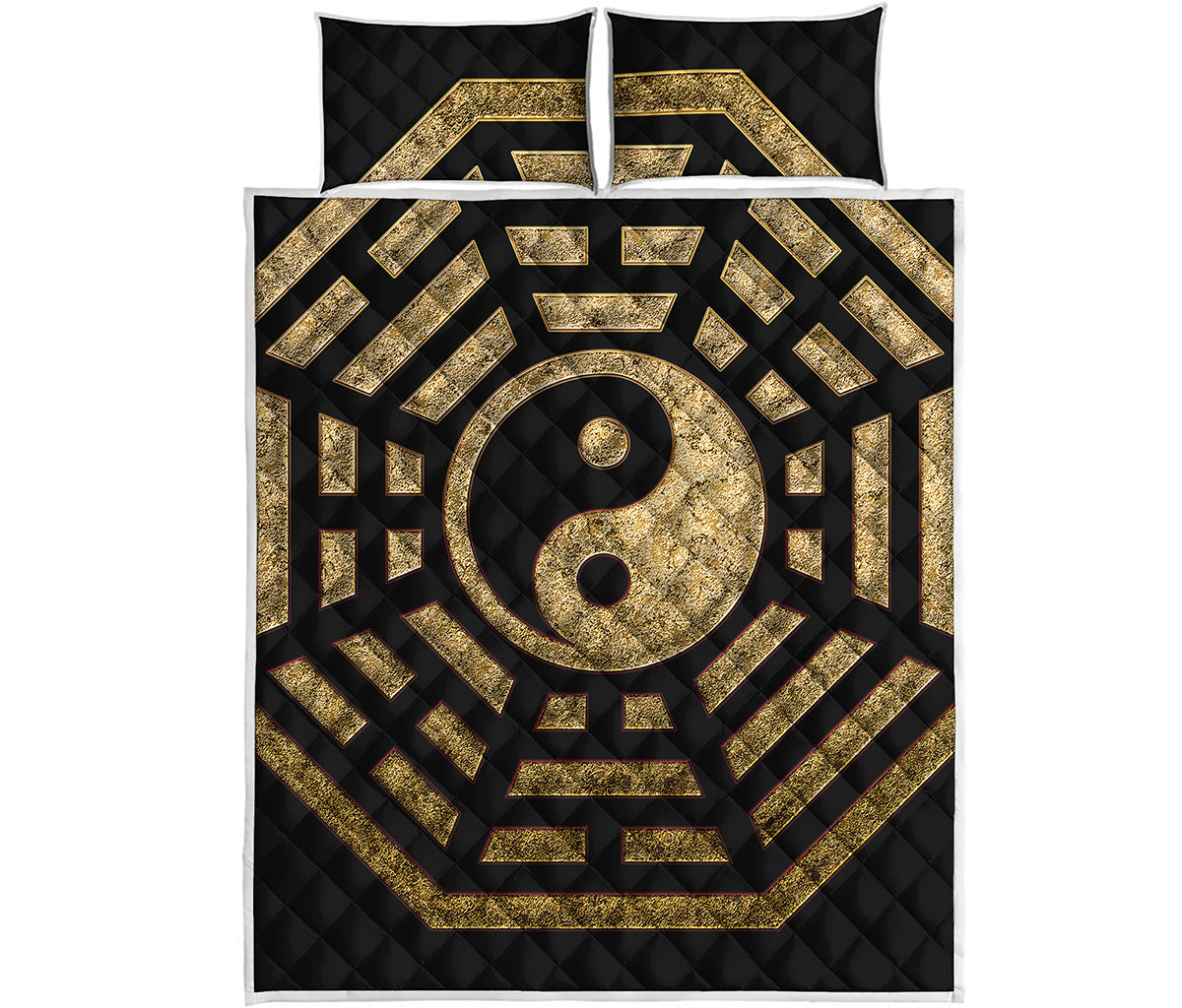 Gold Bagua Yin Yang Print Quilt Bed Set