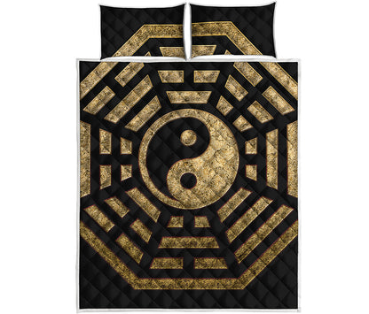 Gold Bagua Yin Yang Print Quilt Bed Set