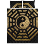Gold Bagua Yin Yang Print Quilt Bed Set