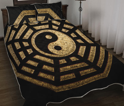 Gold Bagua Yin Yang Print Quilt Bed Set