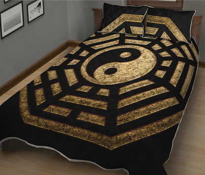 Gold Bagua Yin Yang Print Quilt Bed Set