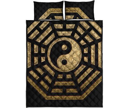Gold Bagua Yin Yang Print Quilt Bed Set