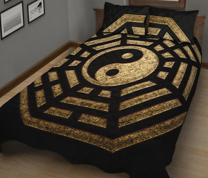 Gold Bagua Yin Yang Print Quilt Bed Set