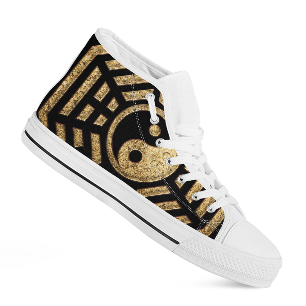 Gold Bagua Yin Yang Print White High Top Shoes