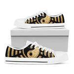 Gold Bagua Yin Yang Print White Low Top Shoes