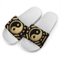 Gold Bagua Yin Yang Print White Slide Sandals