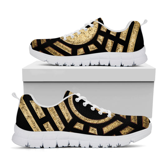 Gold Bagua Yin Yang Print White Sneakers