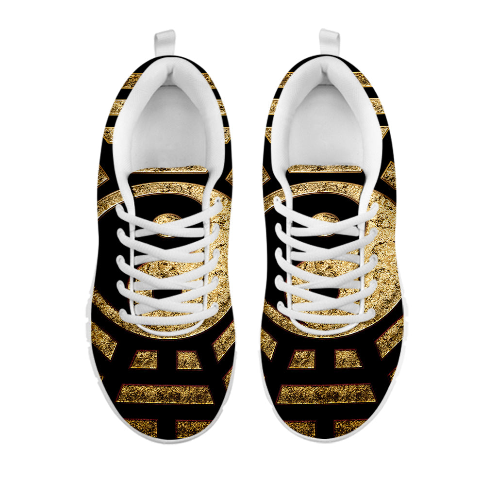 Gold Bagua Yin Yang Print White Sneakers