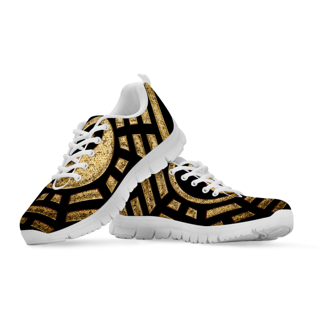 Gold Bagua Yin Yang Print White Sneakers