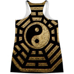 Gold Bagua Yin Yang Print Women's Racerback Tank Top