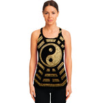 Gold Bagua Yin Yang Print Women's Racerback Tank Top