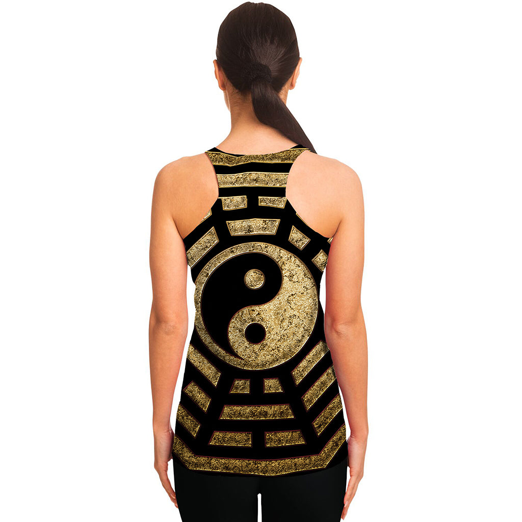 Gold Bagua Yin Yang Print Women's Racerback Tank Top
