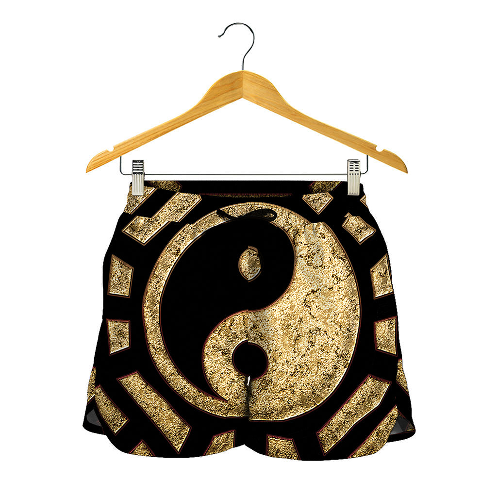 Gold Bagua Yin Yang Print Women's Shorts