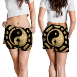 Gold Bagua Yin Yang Print Women's Shorts