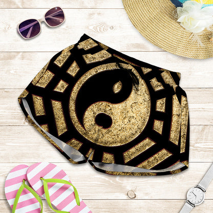 Gold Bagua Yin Yang Print Women's Shorts