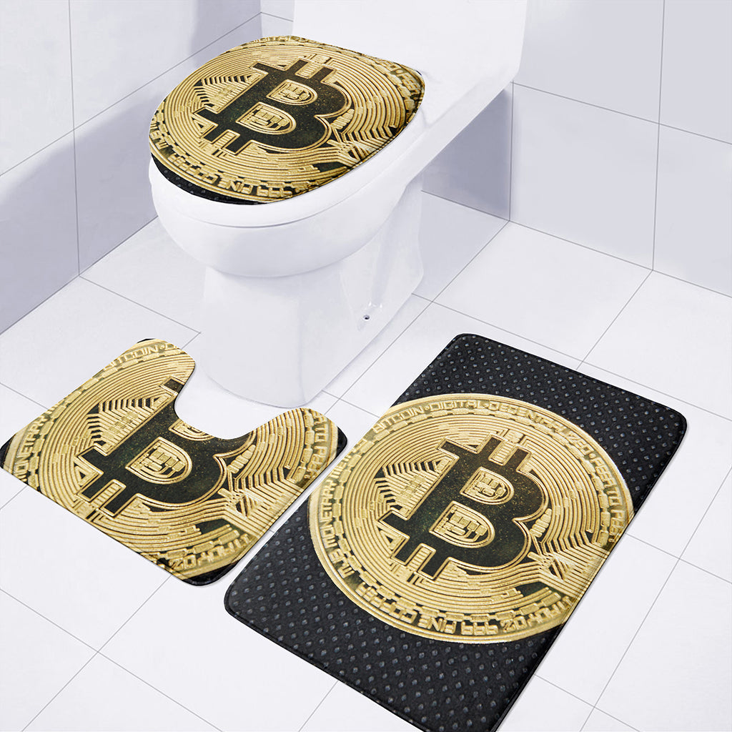Gold Bitcoin Symbol Print 3 Piece Bath Mat Set