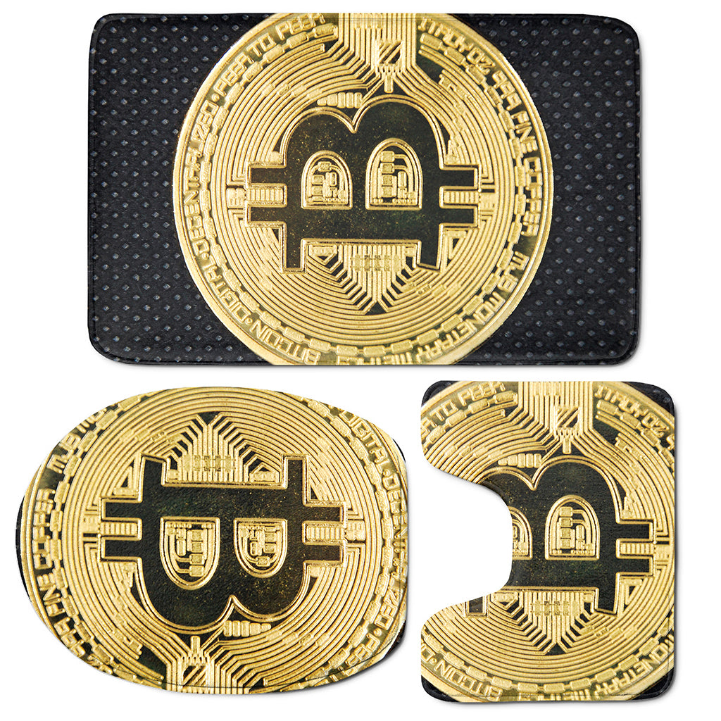 Gold Bitcoin Symbol Print 3 Piece Bath Mat Set