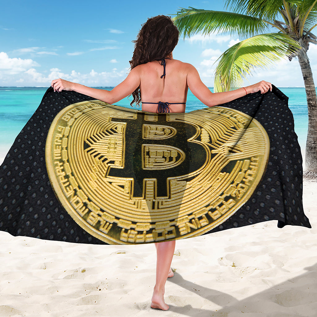 Gold Bitcoin Symbol Print Beach Sarong Wrap