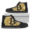 Gold Bitcoin Symbol Print Black High Top Shoes