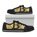 Gold Bitcoin Symbol Print Black Low Top Sneakers