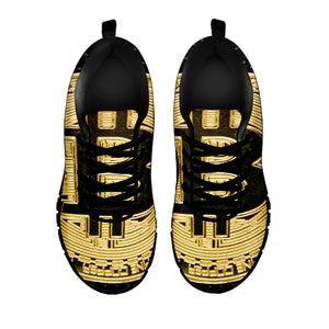 Gold Bitcoin Symbol Print Black Sneakers