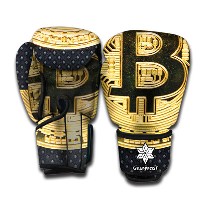 Gold Bitcoin Symbol Print Boxing Gloves