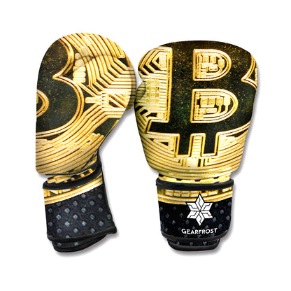 Gold Bitcoin Symbol Print Boxing Gloves