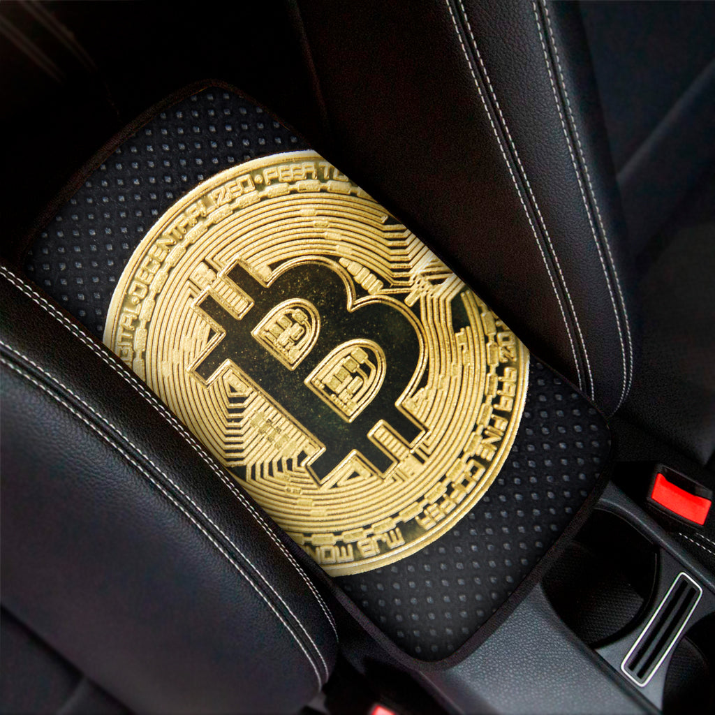 Gold Bitcoin Symbol Print Car Center Console Cover
